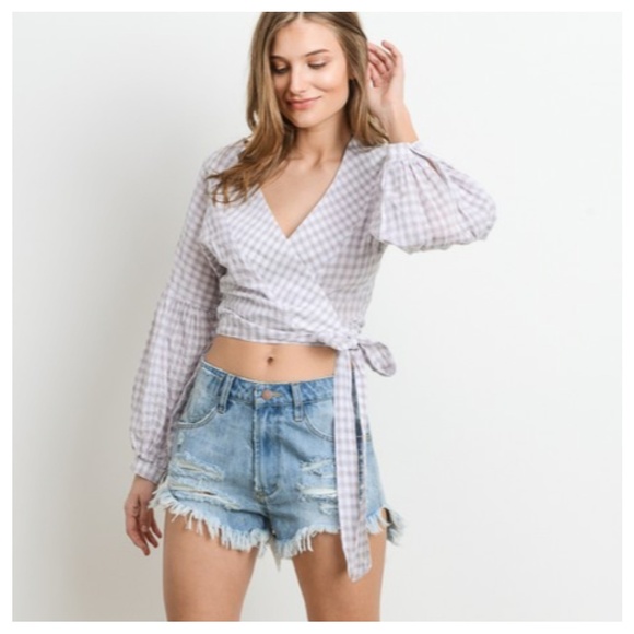 EVIE Carche Tops - 🦋MAKE AN OFFER!🦋Taupe Check Wrap Crop Top